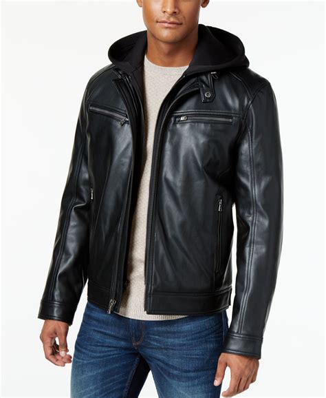 michael kors men's black faux leather jacket|Michael Kors faux leather jacket.